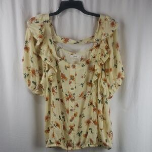 Maurices 1X Sunflower Square Neck Ruffle Blouse